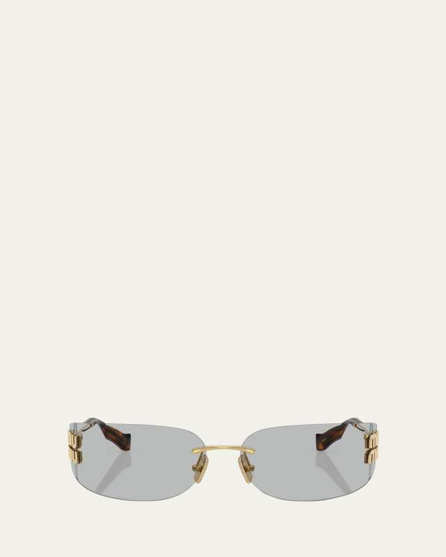 Rimless Logo Metal Rectangle Sunglasses